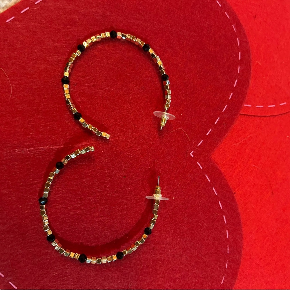 Park Lane Gold and Black Beaded Hoop Earrings